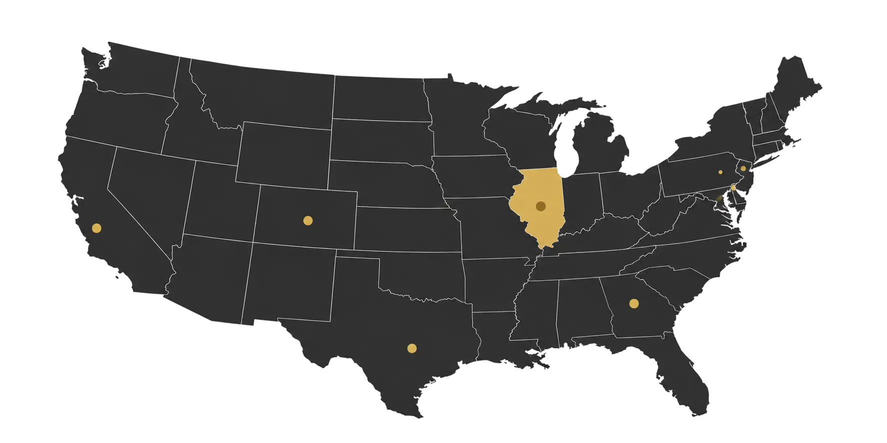 USA map with Illinois highlighted in gold